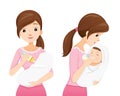 Mother Feeding Baby With Milk In Baby Bottle, Front And Side Vie